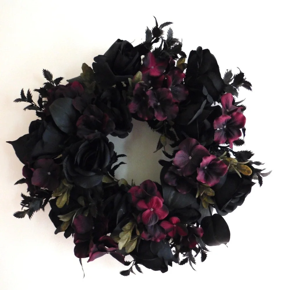 Halloween Wreath Black Rose Dark Moody Fall Wreath Spooky Cottagecore